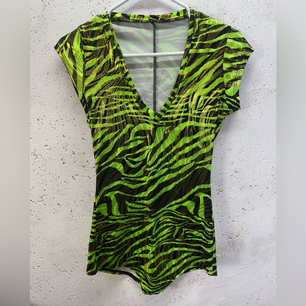 Coquetry Clothing Rave Vibrant Green and Black Zebra Print Romper Costume - Picture 2 of 7
